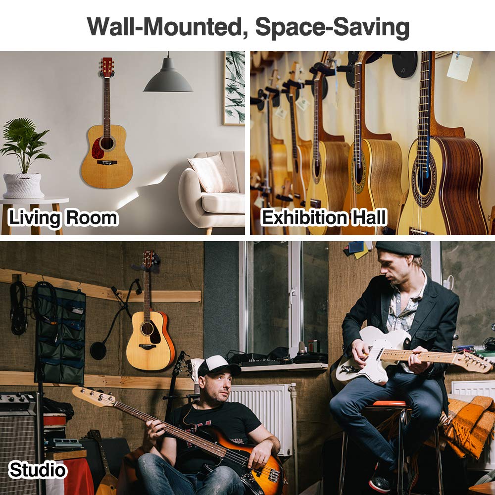 MoKo Guitar Wall Mount Hanger 3-Pack, Guitar Hanger Wall Hook Holder Stand for Bass Electric Acoustic Guitar Ukulele Guitar Wall